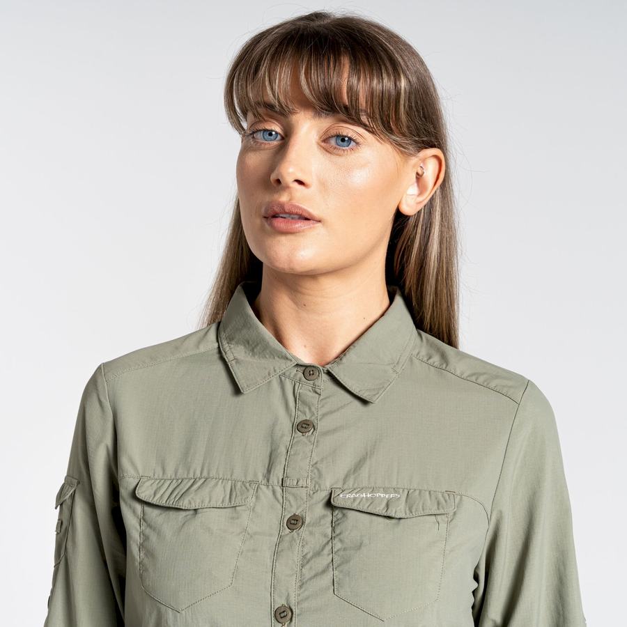 Dark Green Craghoppers NosiLife Adventure II Long Sleeved Women's Shirts | LFL2053GB