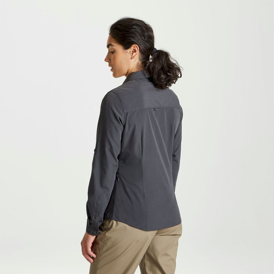 Dark Grey Craghoppers Expert Kiwi Long Sleeved Women's Shirts | EAO9243DC