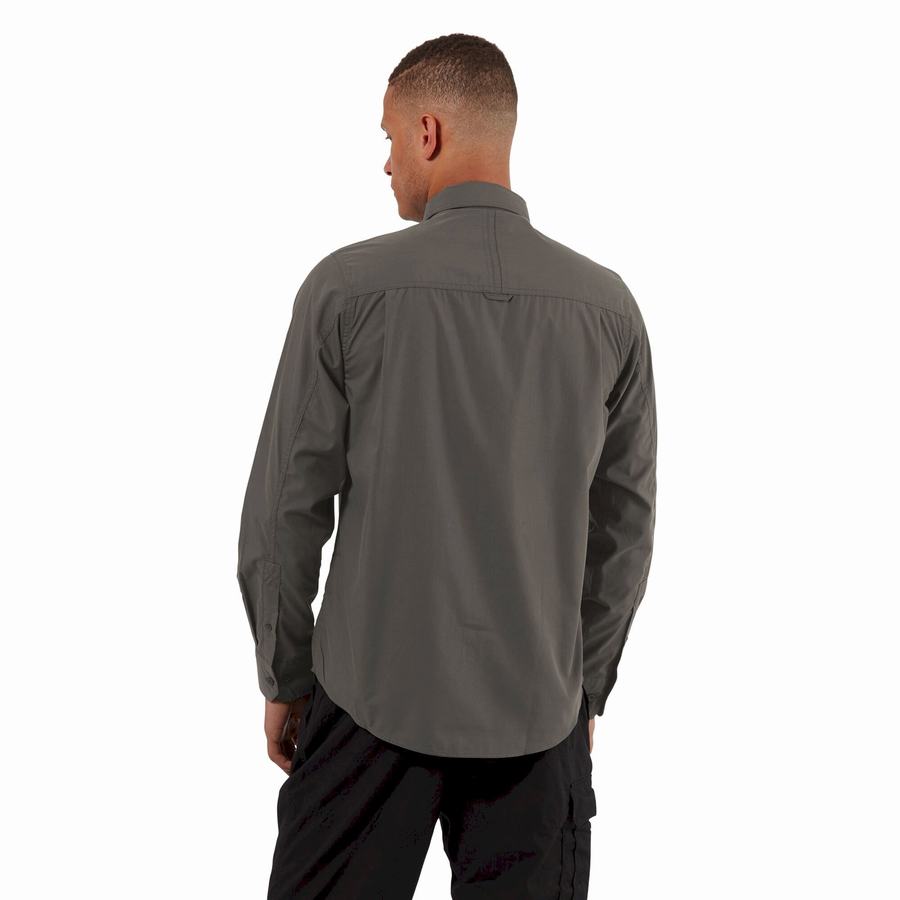 Dark Grey Craghoppers Kiwi Long Sleeved Men's Shirts | RRM3787TX