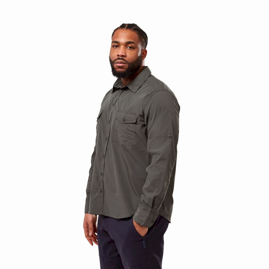 Dark Grey Craghoppers Kiwi Long Sleeved Men's Shirts | RRM3787TX