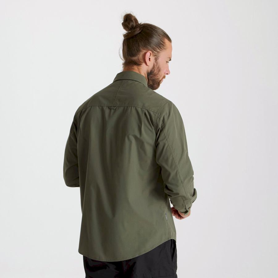 Deep Green Craghoppers Kiwi Long Sleeved Men's Shirts | DBY5636MX