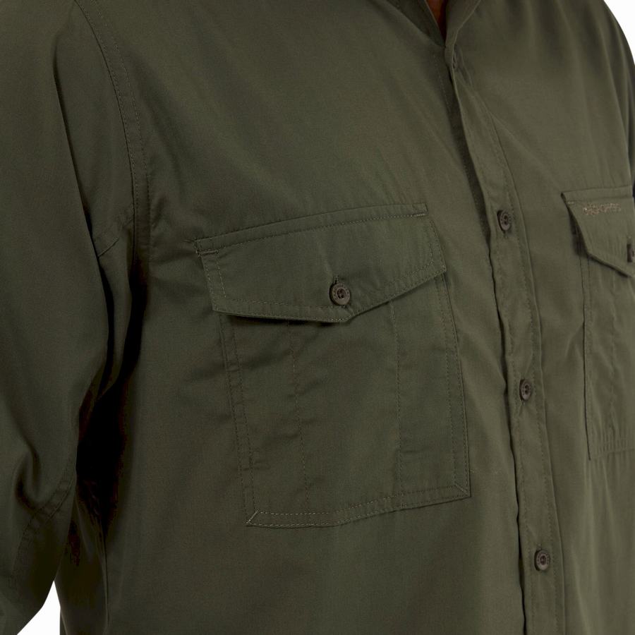 Deep Green Craghoppers Kiwi Long Sleeved Men's Shirts | DBY5636MX