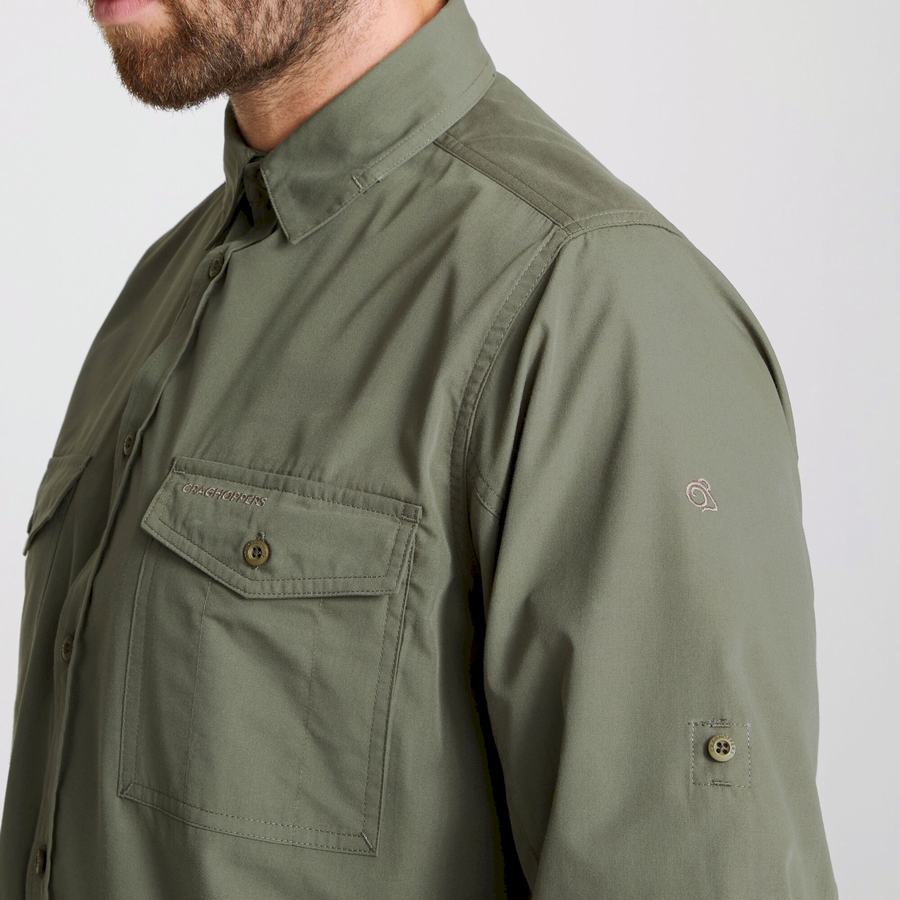 Deep Green Craghoppers Kiwi Long Sleeved Men's Shirts | DBY5636MX