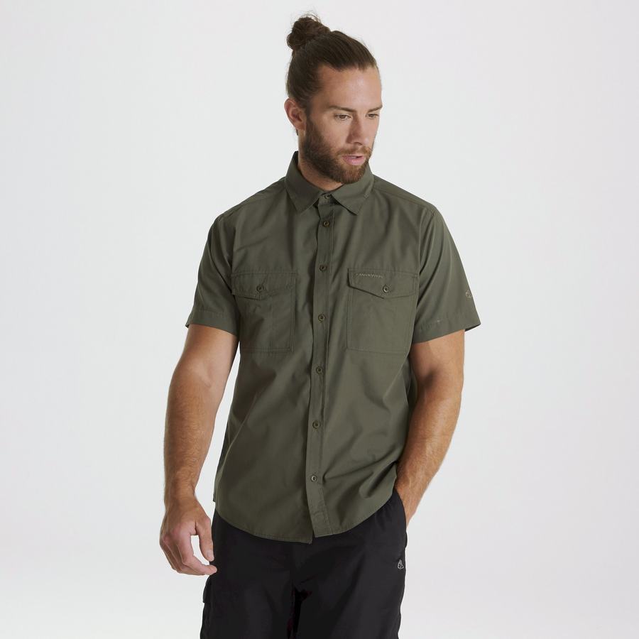 Deep Green Craghoppers Kiwi Short Sleeved Men's Shirts | CBX5185SB