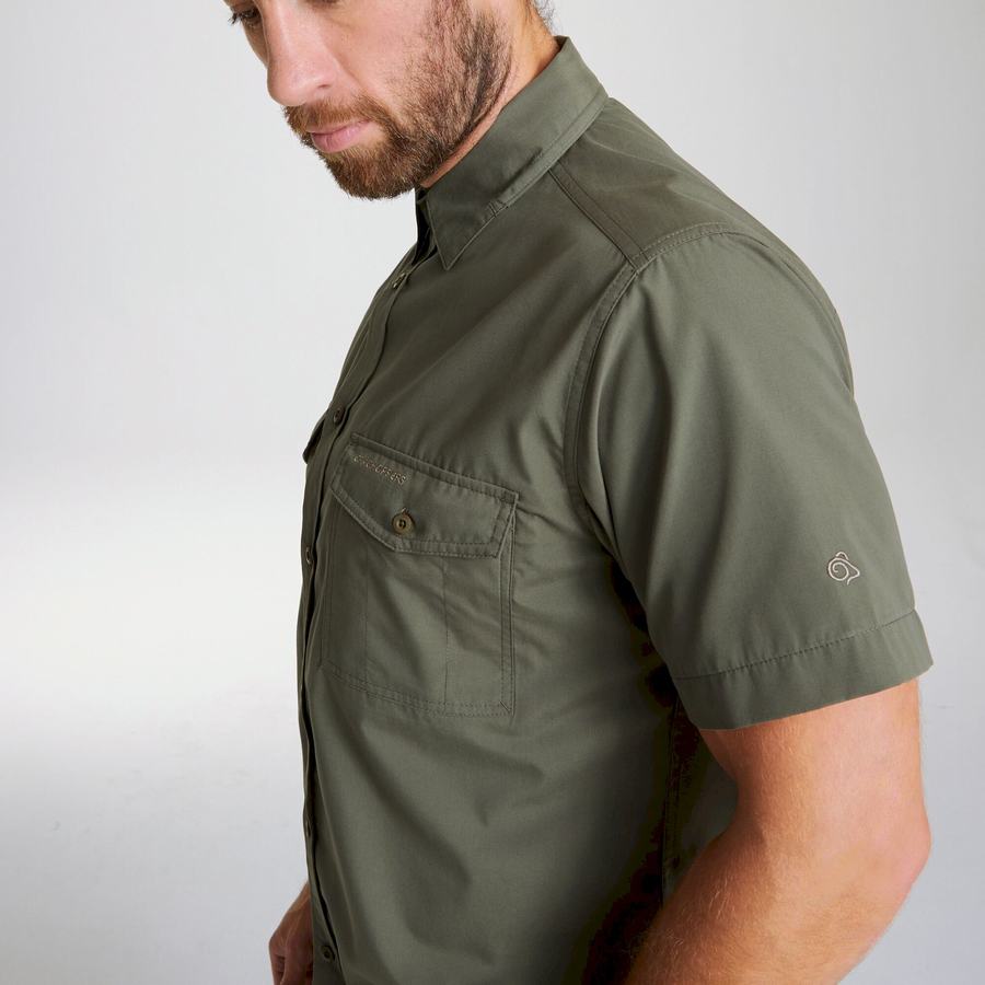 Deep Green Craghoppers Kiwi Short Sleeved Men's Shirts | CBX5185SB