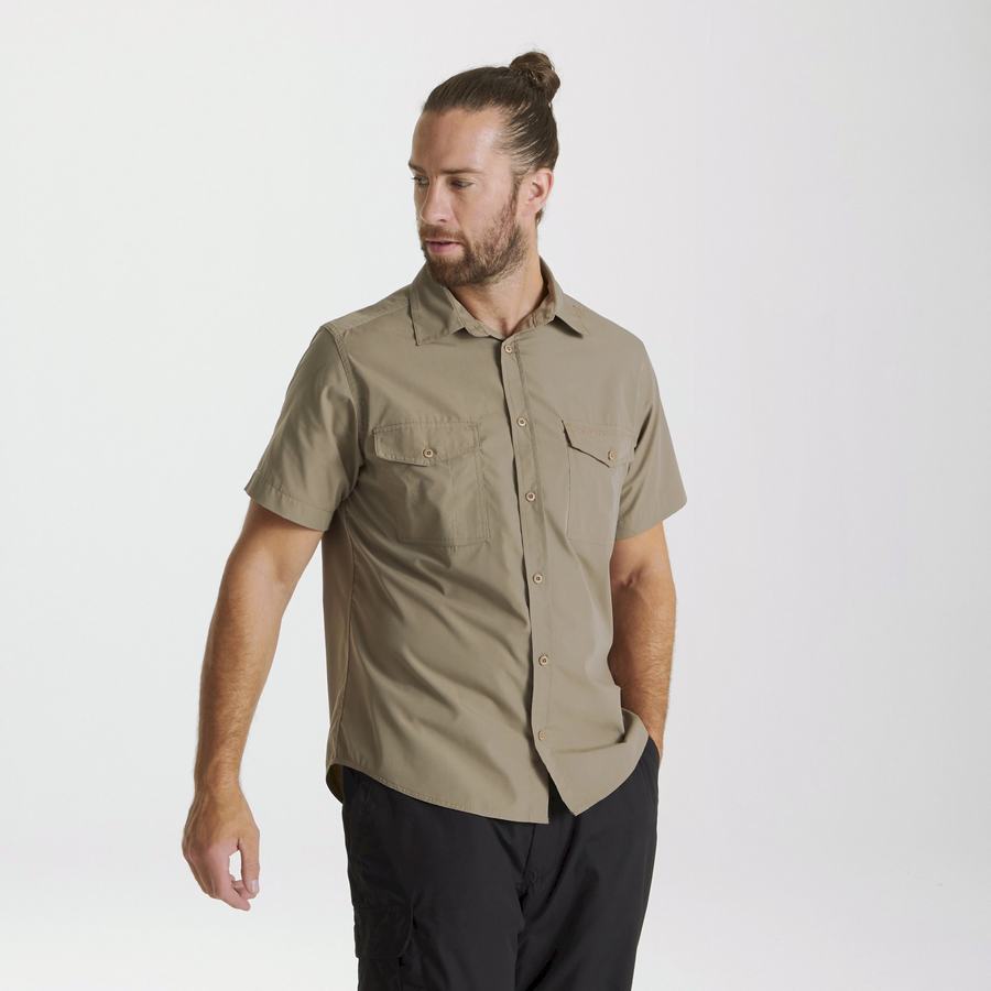 Deep Green Craghoppers Kiwi Short Sleeved Men's Shirts | VQR6913EX