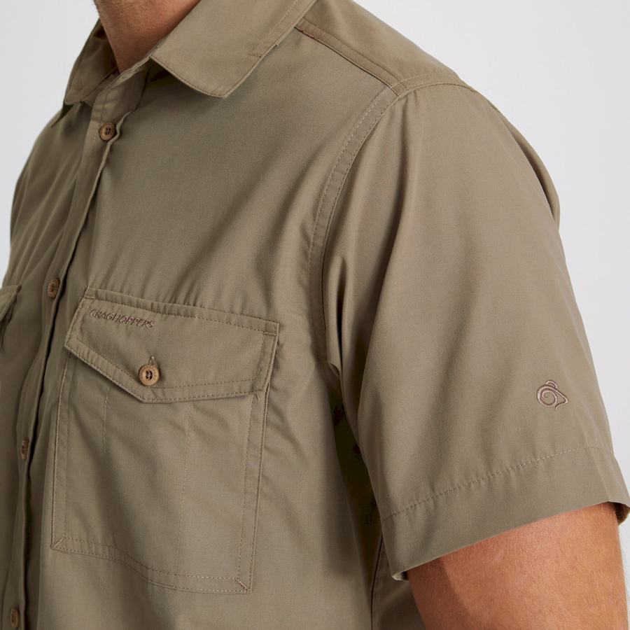 Deep Green Craghoppers Kiwi Short Sleeved Men's Shirts | VQR6913EX