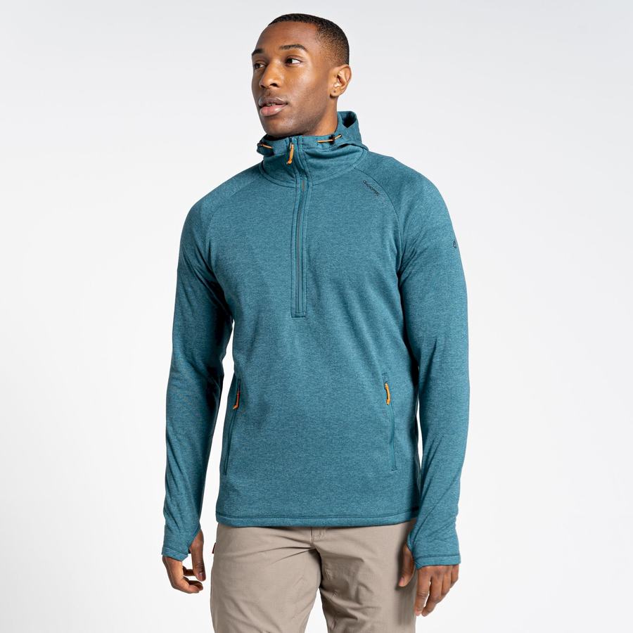 Green Craghoppers Dynamic Hooded Half Zip Top Men's T-Shirts | PMZ853BE