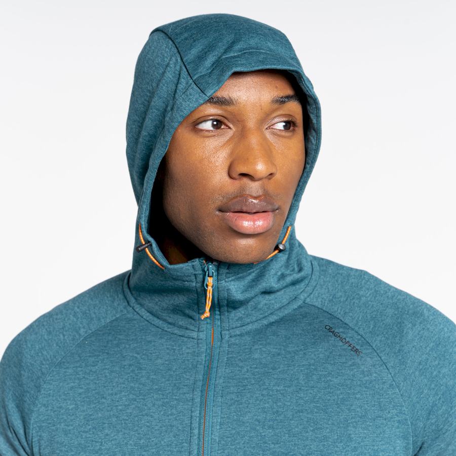 Green Craghoppers Dynamic Hooded Half Zip Top Men's T-Shirts | PMZ853BE