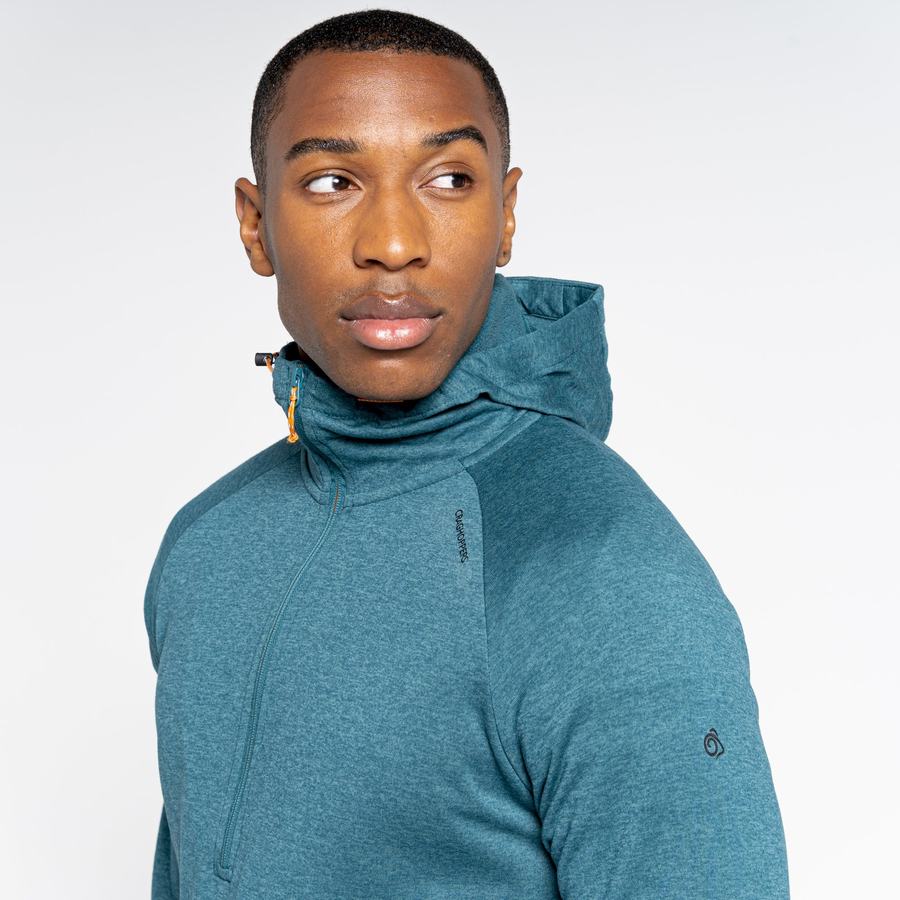 Green Craghoppers Dynamic Hooded Half Zip Top Men's T-Shirts | PMZ853BE