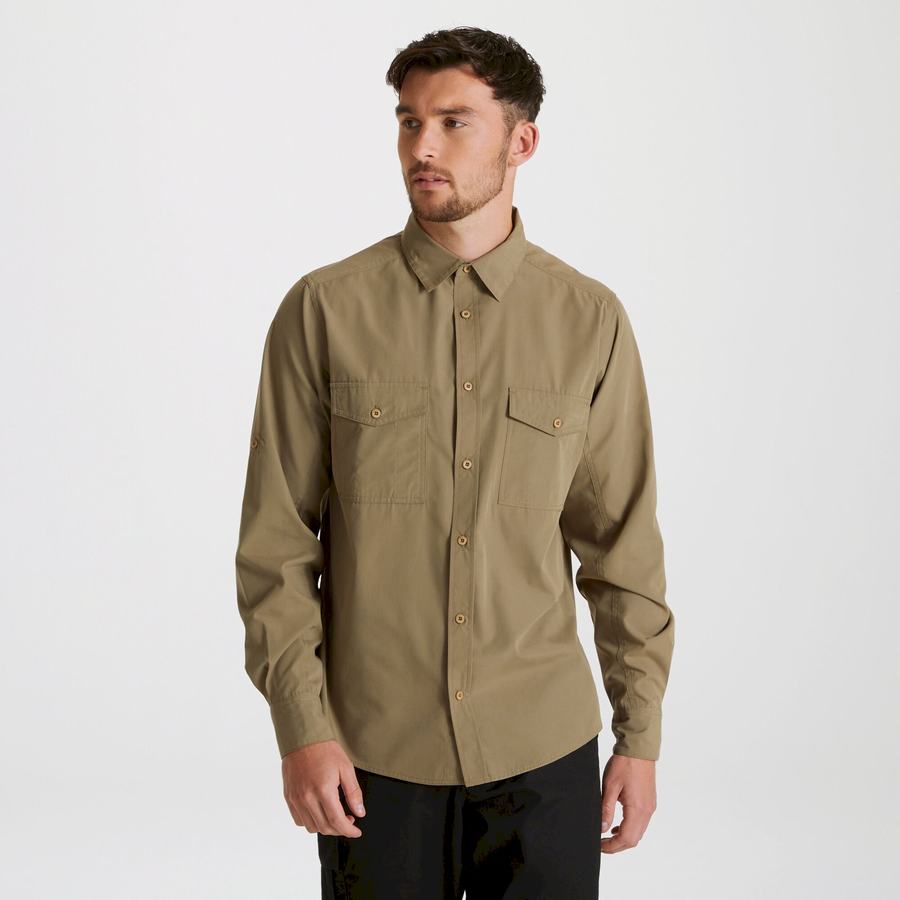 Green Craghoppers Expert Kiwi Long Sleeved Men's Shirts | BQD8938SH