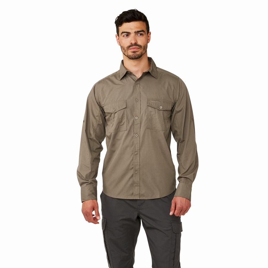 Green Craghoppers Kiwi Long-Sleeved Men's Shirts | DUC7255CK