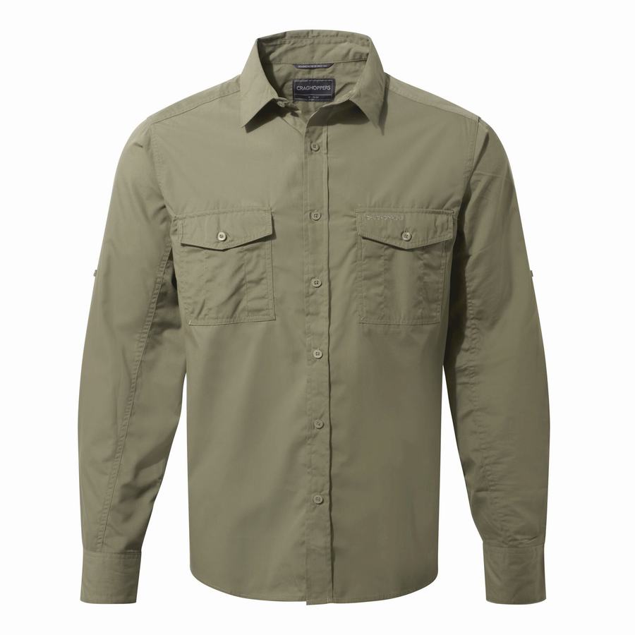 Green Craghoppers Kiwi Long-Sleeved Men's Shirts | DUC7255CK