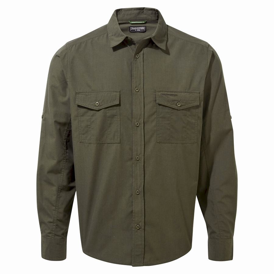 Green Craghoppers Kiwi Long Sleeved Men's Shirts | RVE5437HA