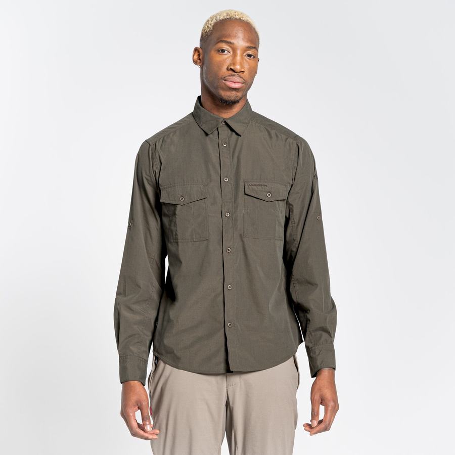 Green Craghoppers Kiwi Long Sleeved Men's Shirts | RVE5437HA