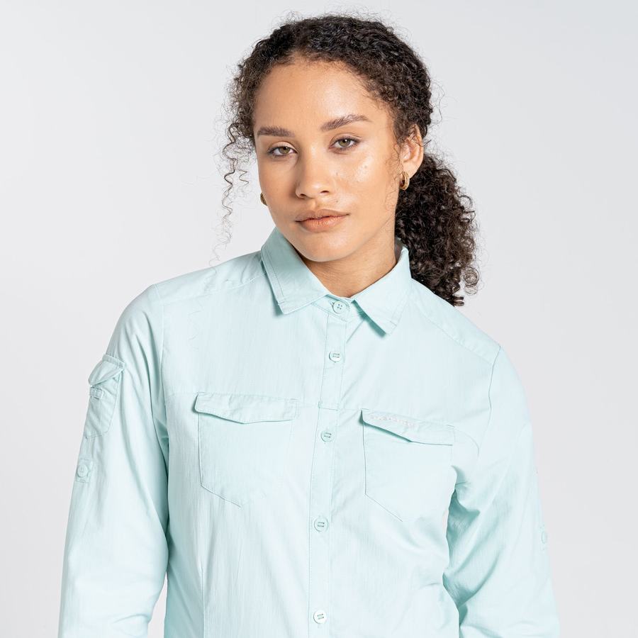 Green Craghoppers NosiLife Adventure II Long Sleeved Women's Shirts | TYS1565CZ