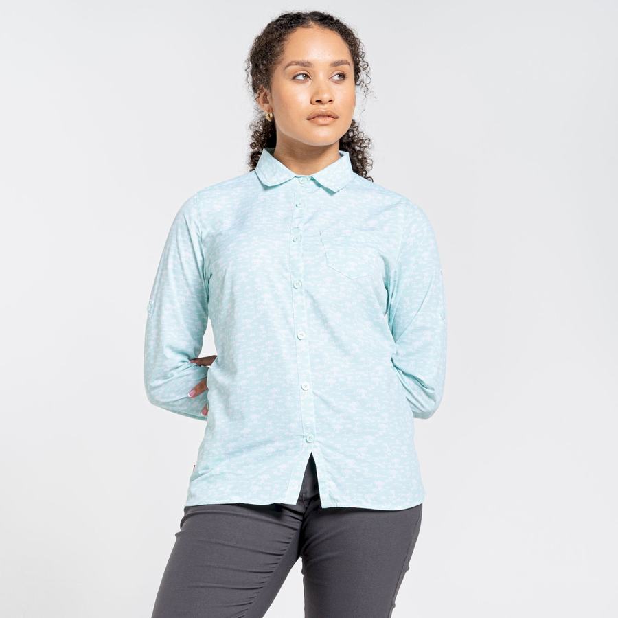 Green Craghoppers NosiLife Callo Long Sleeved Women's Shirts | OKB7254BO