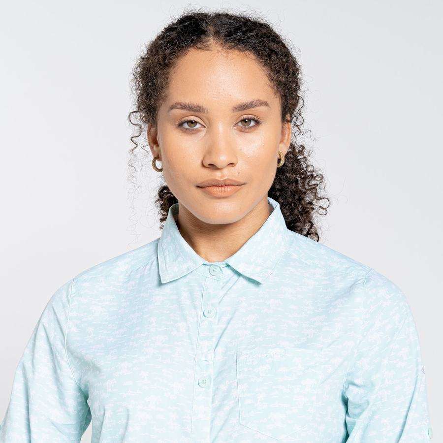 Green Craghoppers NosiLife Callo Long Sleeved Women's Shirts | OKB7254BO