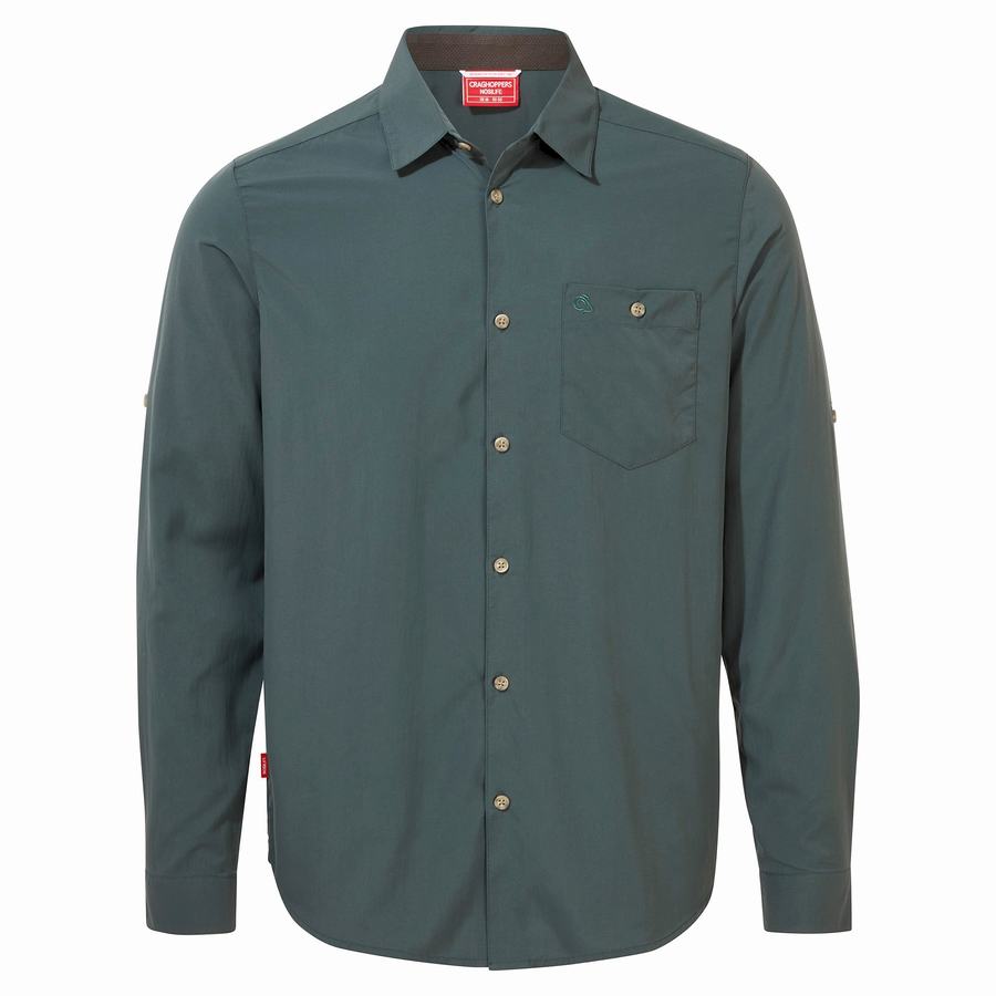 Green Craghoppers NosiLife Nuoro Long Sleeved Men's Shirts | KGE1911YW