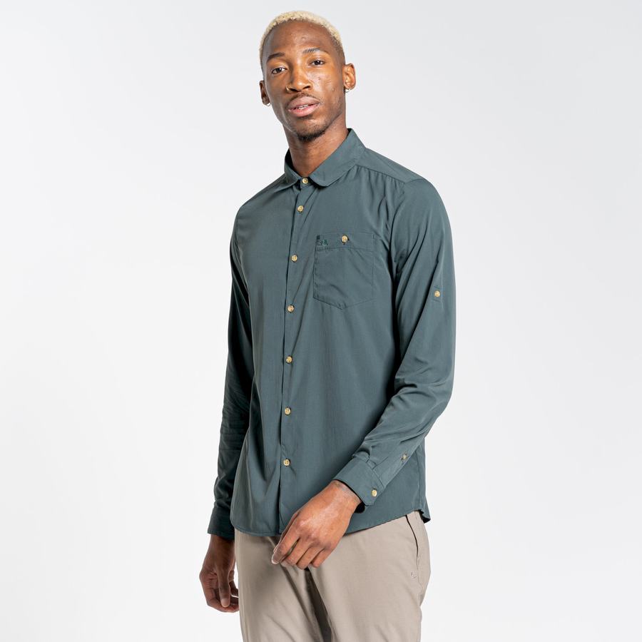 Green Craghoppers NosiLife Nuoro Long Sleeved Men's Shirts | KGE1911YW