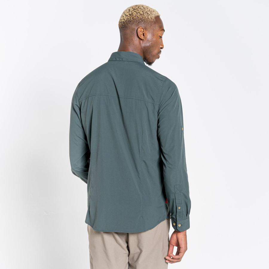 Green Craghoppers NosiLife Nuoro Long Sleeved Men's Shirts | KGE1911YW