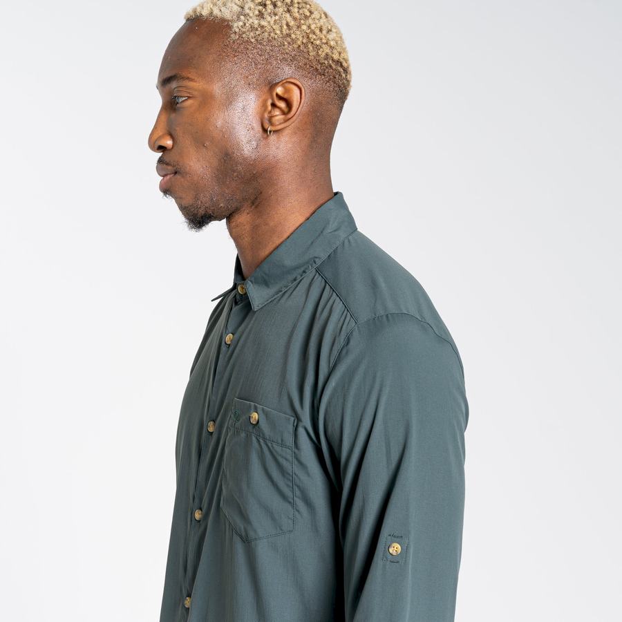 Green Craghoppers NosiLife Nuoro Long Sleeved Men's Shirts | KGE1911YW