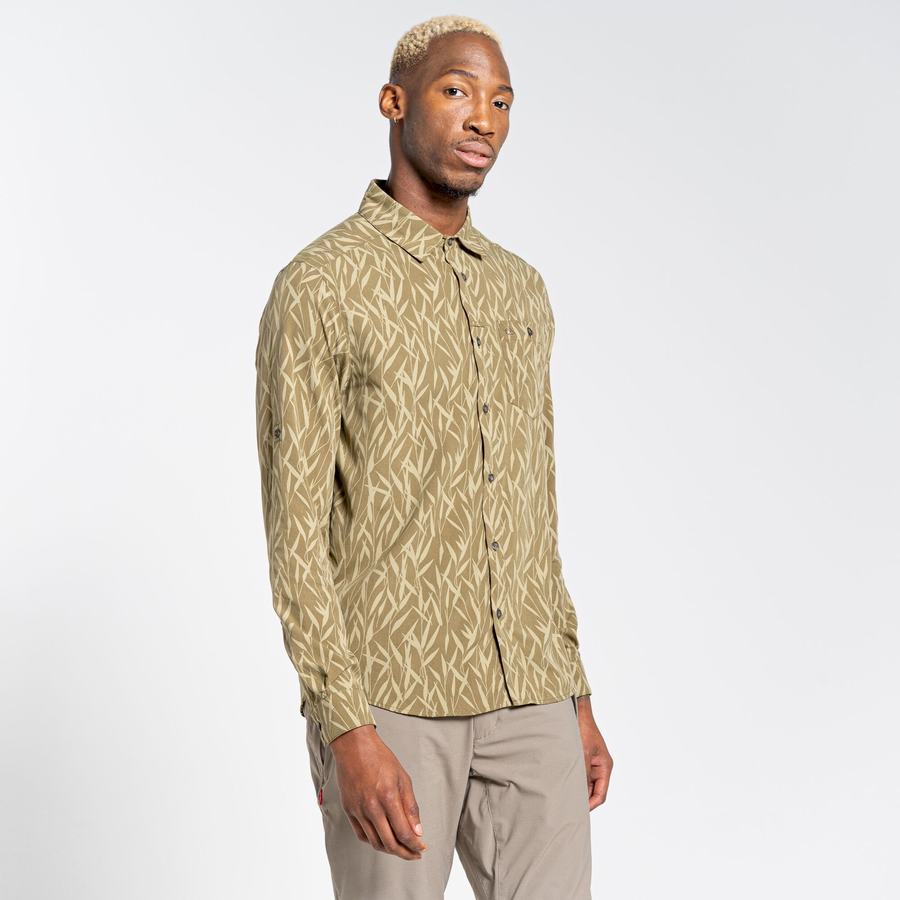 Green Craghoppers NosiLife Pinyon Long Sleeved Men's Shirts | UJX7358ZX