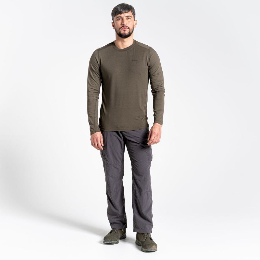 Green Craghoppers NosiLife Talen Long Sleeved Men's T-Shirts | MKG9561AN