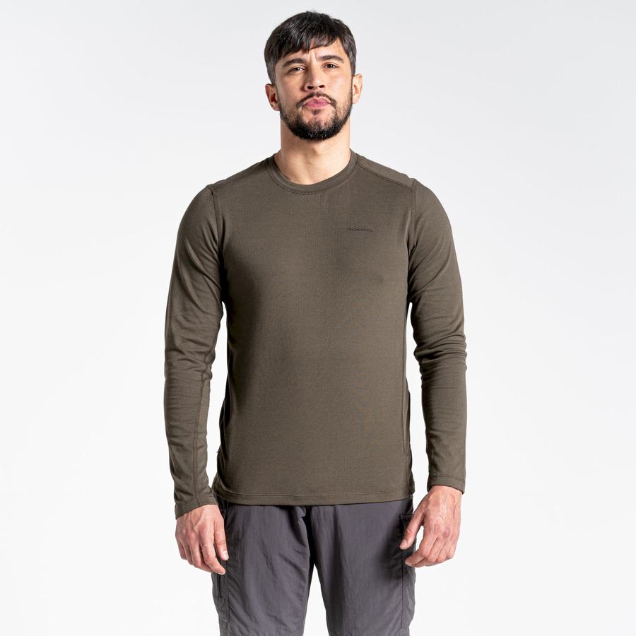 Green Craghoppers NosiLife Talen Long Sleeved Men's T-Shirts | MKG9561AN