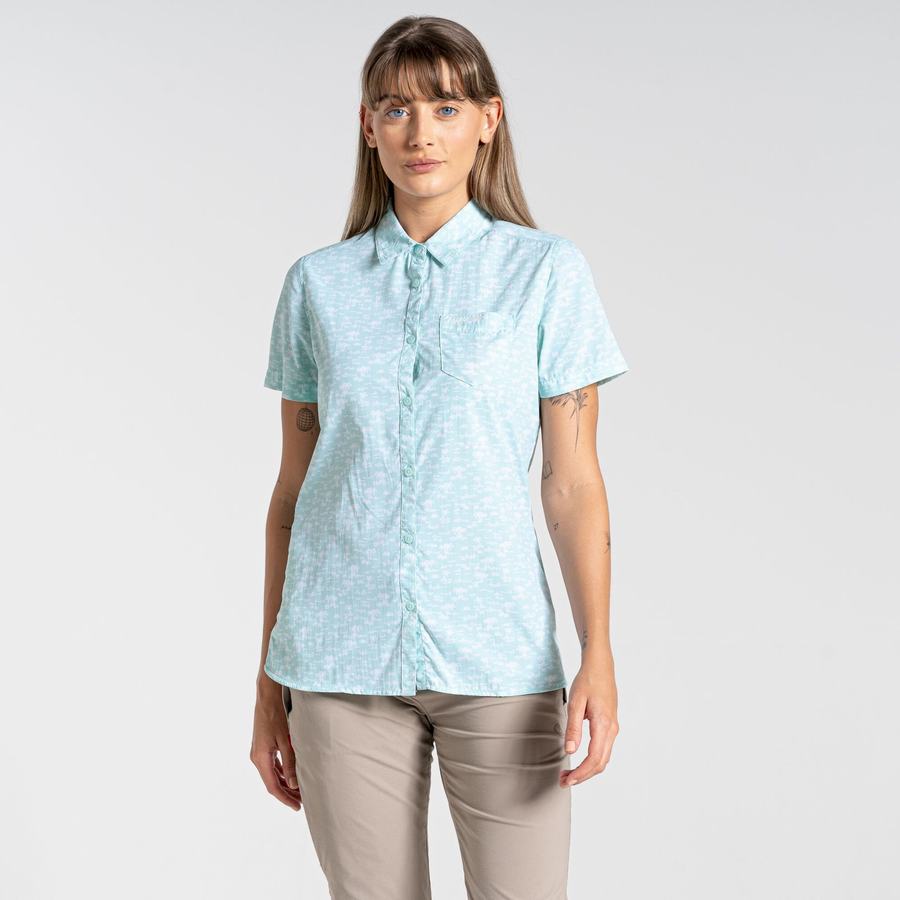 Green Craghoppers NosiLife Tillia Short Sleeved Women's Shirts | MIB1329AJ