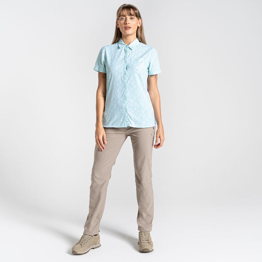 Green Craghoppers NosiLife Tillia Short Sleeved Women's Shirts | MIB1329AJ