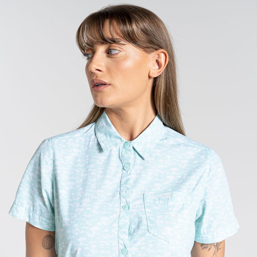 Green Craghoppers NosiLife Tillia Short Sleeved Women's Shirts | MIB1329AJ