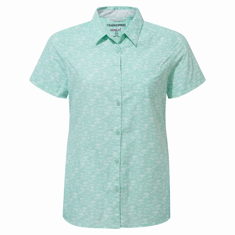 Green Craghoppers NosiLife Tillia Short Sleeved Women's Shirts | MIB1329AJ