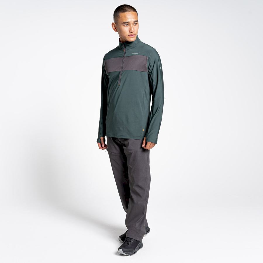 Green Craghoppers NosiLife Valens Half Zip Top Men's T-Shirts | YID521BW