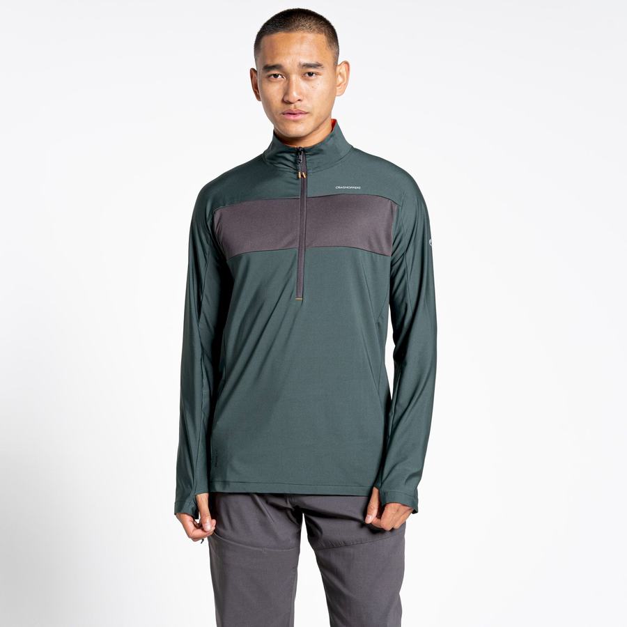 Green Craghoppers NosiLife Valens Half Zip Top Men's T-Shirts | YID521BW