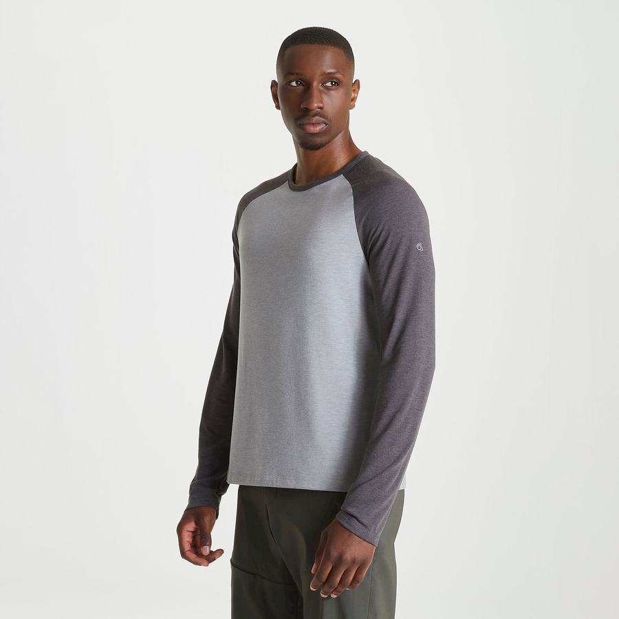 Grey Black Craghoppers First Layer Long-Sleeved Men's T-Shirts | YFJ1853XA