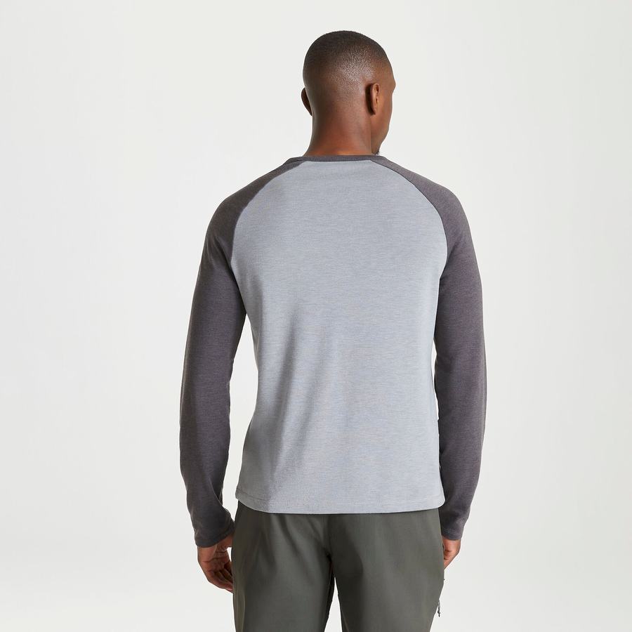 Grey Black Craghoppers First Layer Long-Sleeved Men's T-Shirts | YFJ1853XA