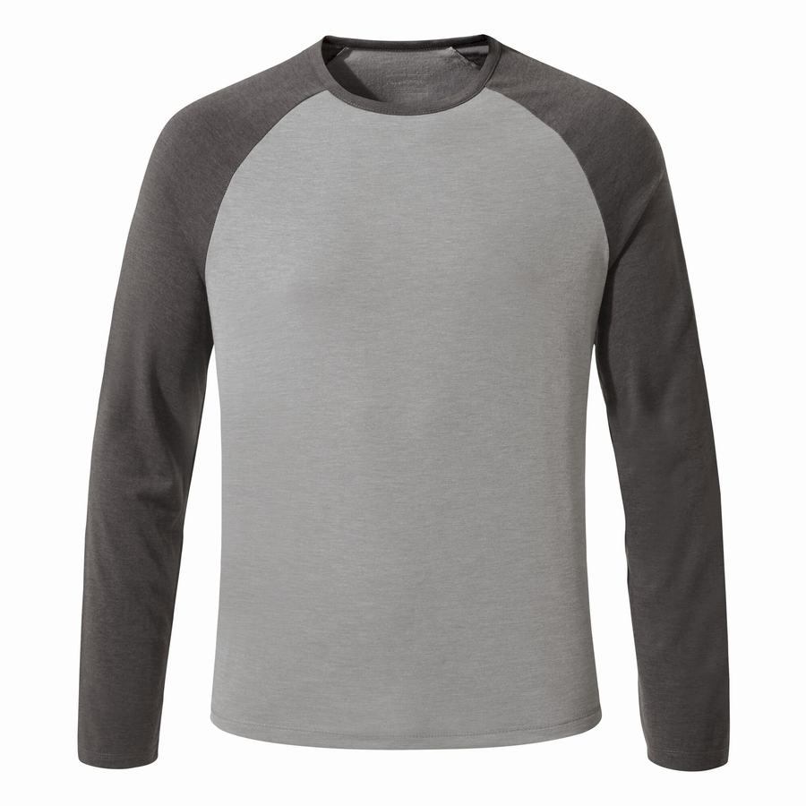 Grey Black Craghoppers First Layer Long-Sleeved Men's T-Shirts | YFJ1853XA