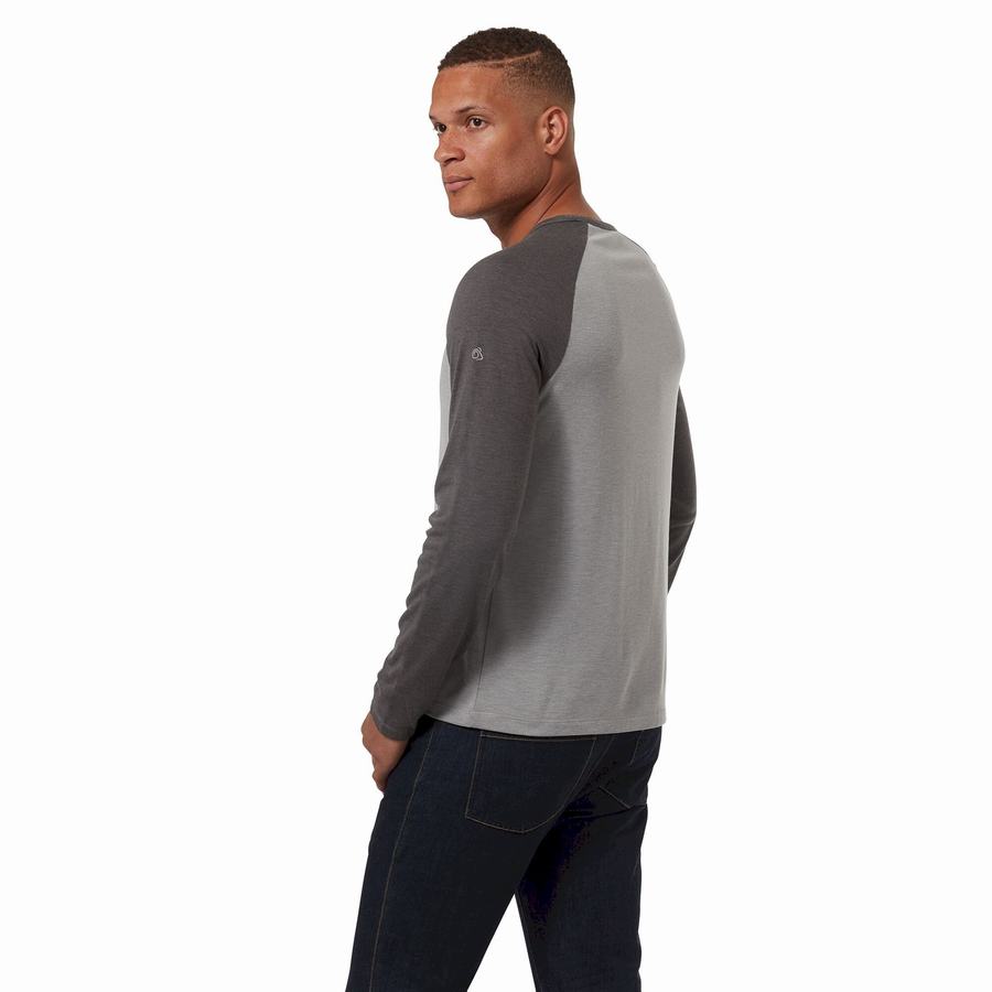 Grey Black Craghoppers First Layer Long-Sleeved Men's T-Shirts | YFJ1853XA