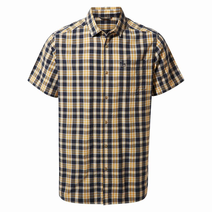 Grey Blue Craghoppers Jose Short Sleeved Men's Shirts | DMV5067BK