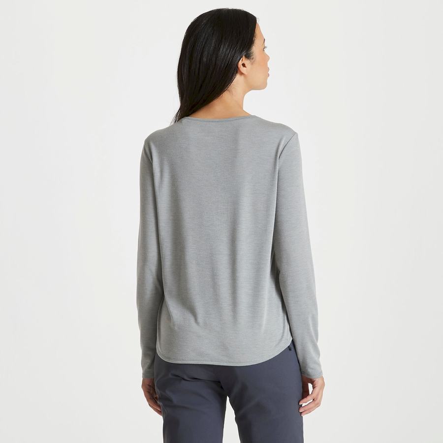 Grey Craghoppers First Layer Long Sleeved Women's T-Shirts | LWV4576UZ