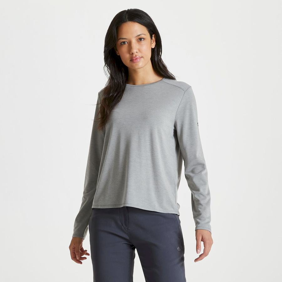 Grey Craghoppers First Layer Long Sleeved Women's T-Shirts | LWV4576UZ