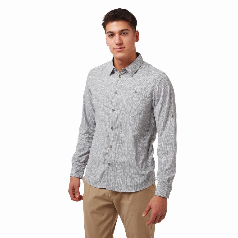 Grey Craghoppers NosiLife Lester Long Sleeved Men's Shirts | AON6222KK