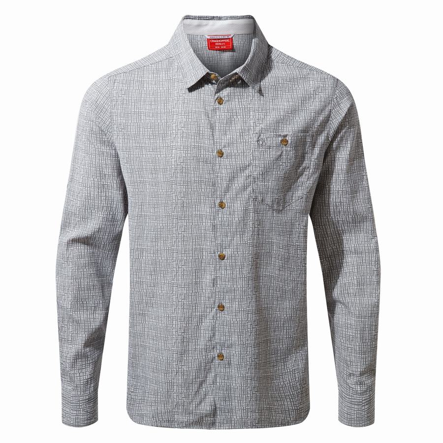 Grey Craghoppers NosiLife Lester Long Sleeved Men's Shirts | AON6222KK