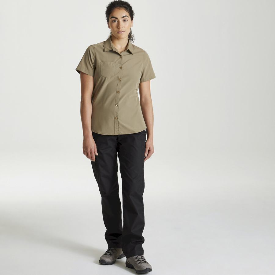 Khaki Craghoppers Expert Kiwi Short Sleeved Women's Shirts | HZO3530RE