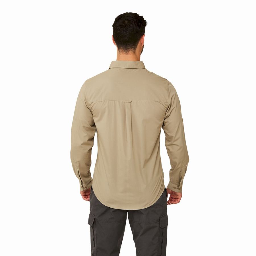 Khaki Craghoppers Kiwi Boulder Long Sleeved Men's Shirts | SMZ8066IL