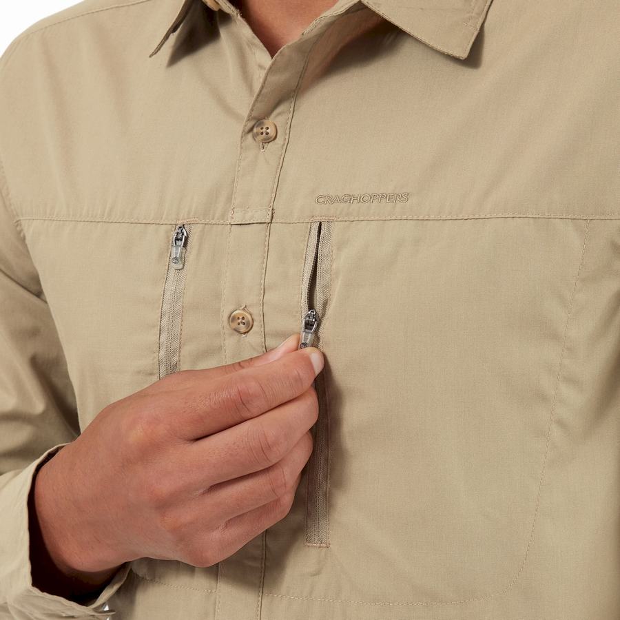 Khaki Craghoppers Kiwi Boulder Long Sleeved Men's Shirts | SMZ8066IL