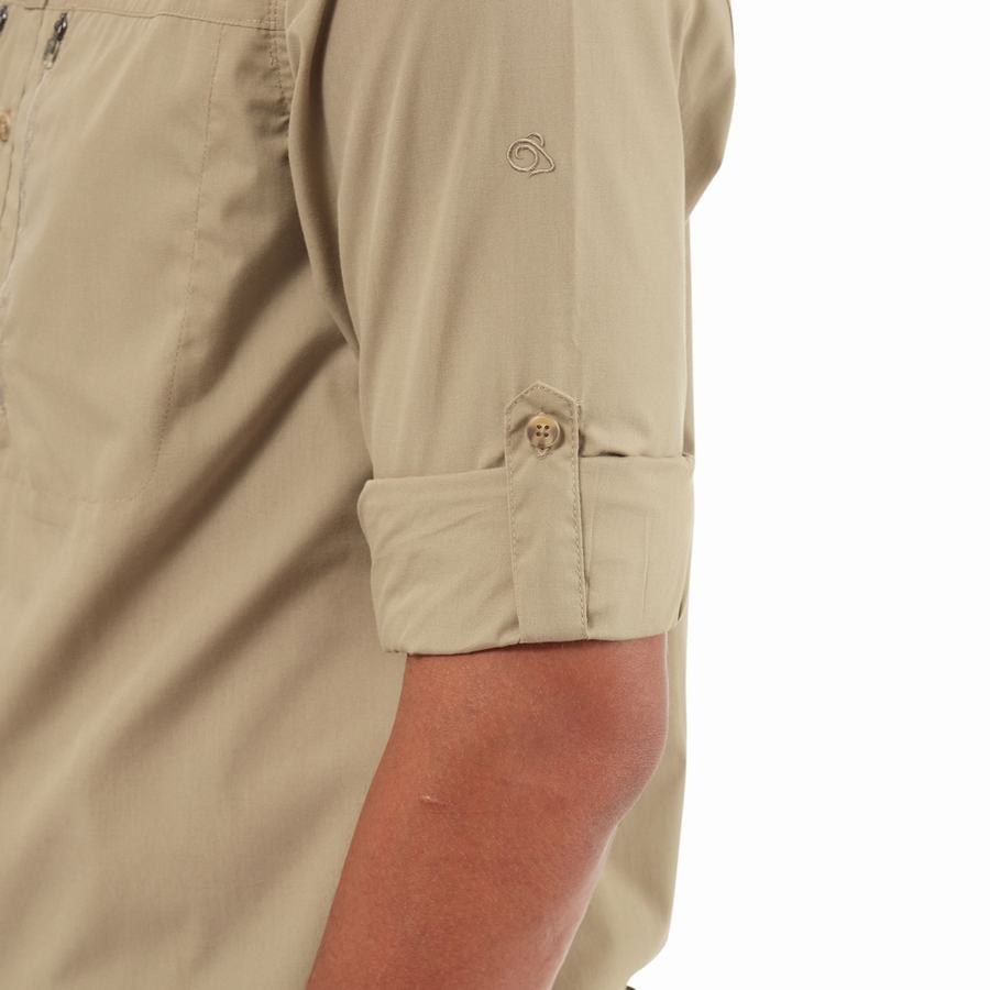 Khaki Craghoppers Kiwi Boulder Long Sleeved Men's Shirts | SMZ8066IL