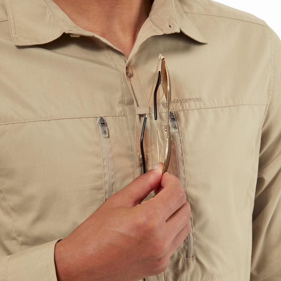 Khaki Craghoppers Kiwi Boulder Long Sleeved Men's Shirts | SMZ8066IL