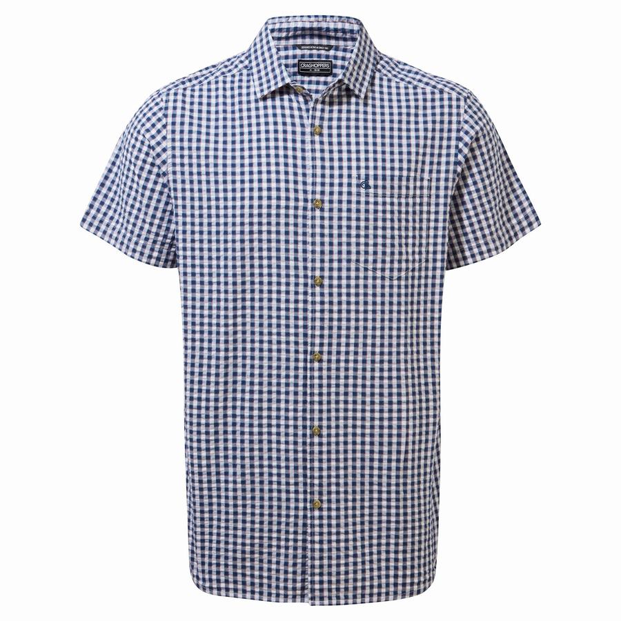 Navy Blue Craghoppers Centro Short Sleeved Men's Shirts | FMF4498LF